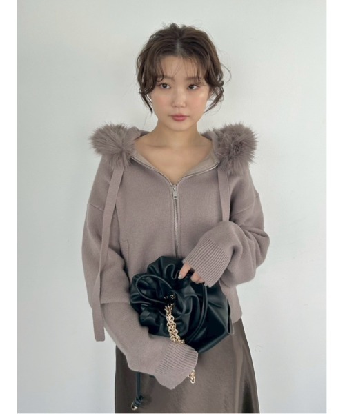 【新品未使用】オースチンリード　ニットジップアップパーカー（フード.フリル付き） セール】裾フリルダンボールニットジップアップパーカー（パーカー