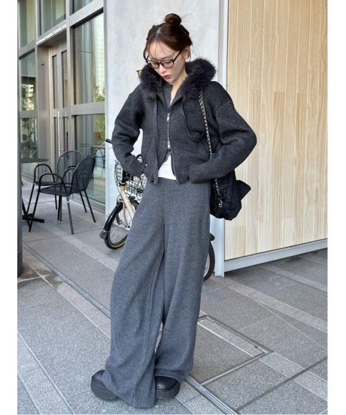 極美品✨FOXEY　シルク混　フレアスリーブニットパーカー　ブルーグレー　42 23区 【洗える】カシミヤブレンド ジップアップ ニットブルゾン