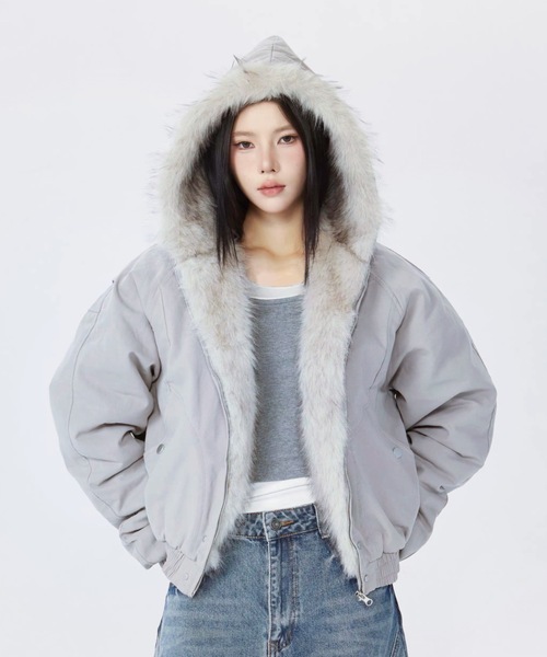 新品　アンパスィ　アウター　ジャケット　ブルゾン ファー付き　防寒　ふわふわ FUNdaysion ブルゾン アウター ファー付きジャケット レディース