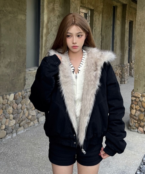 FUNdaysion ブルゾン アウター ファー付きジャケット レディース