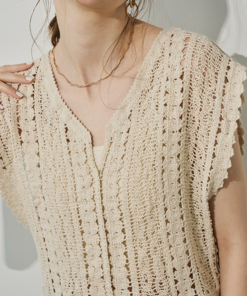 「Unitage」 半袖ニット FREE ベージュ レディース_画像2