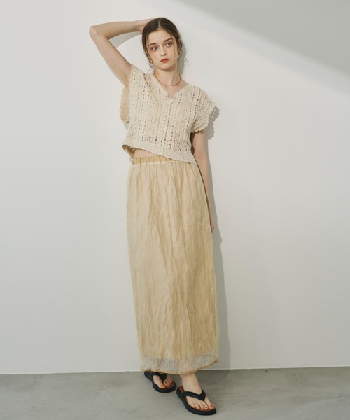 「Unitage」 半袖ニット FREE ベージュ レディース_画像6