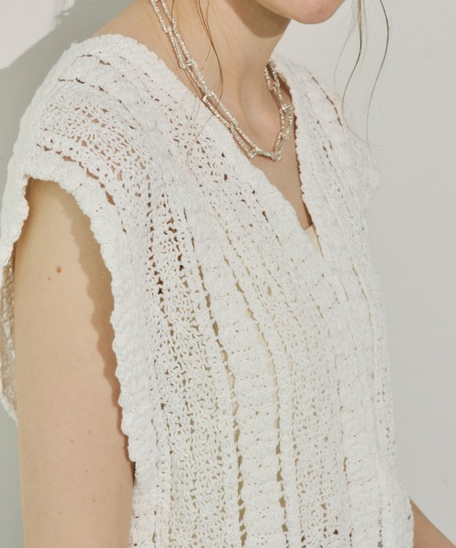 「Unitage」 半袖ニット FREE ベージュ レディース_画像9