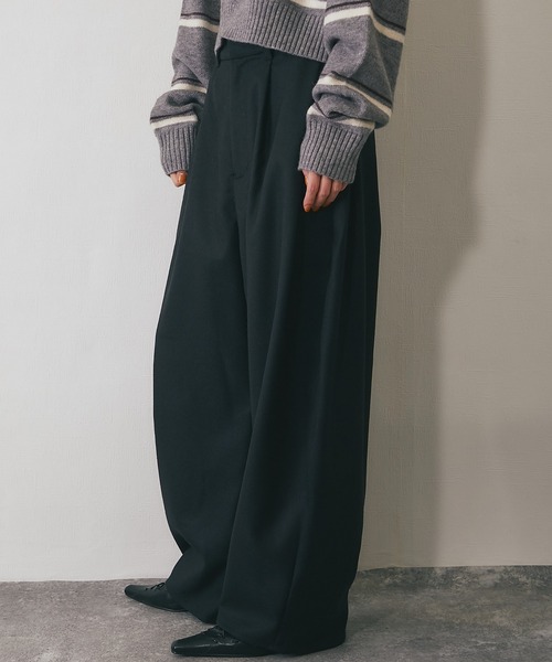 スラックス パンツ ミックスカルゼサイドタックコクーンパンツ