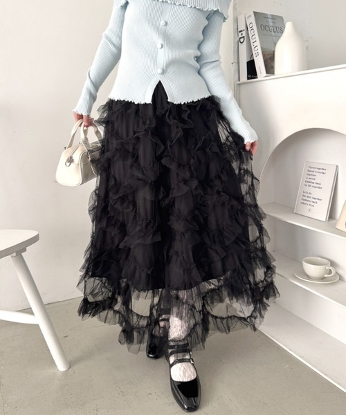 Loueme スカート スカラップフリルチュールスカート : ZOZOTOWN Yahoo