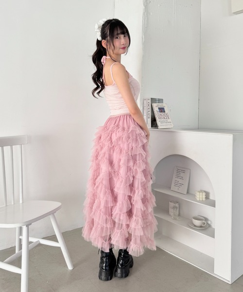 Loueme ロング スカート スカラップフリルチュールスカート : ZOZOTOWN