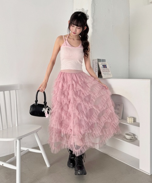 Loueme ロング スカート スカラップフリルチュールスカート : ZOZOTOWN