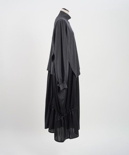 gomme　ゴム　アシンメトリ　長袖　ワンピース gomme（ゴム） 長袖ワンピース MEDIUM チャコールグレー レディース
