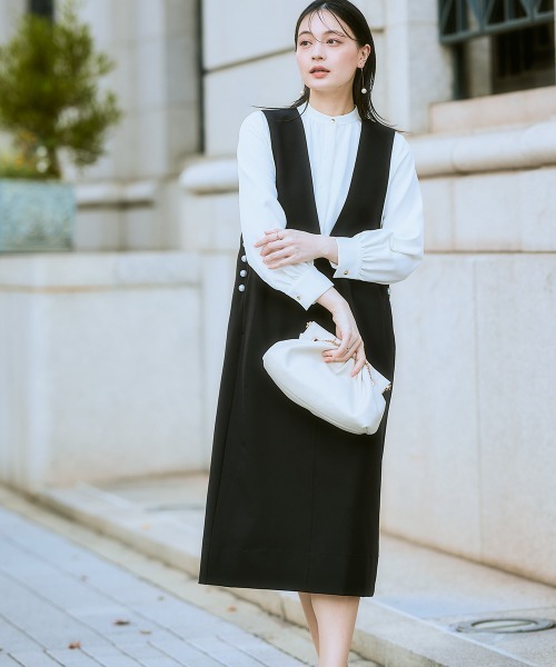 【160cm】ジャケット+ジャンパースカート+リボン+ブラウスの4点セット ニッセン（nissen） セットアップ ダブルクロスジャンパースカート+