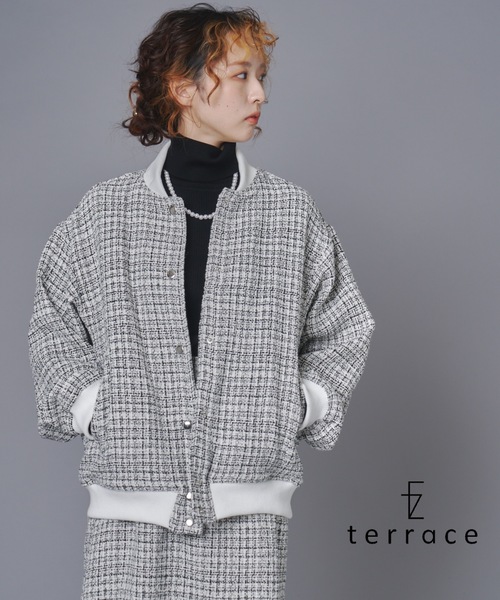 terrace スタジャン ツイードスタジャンブルゾン レディース