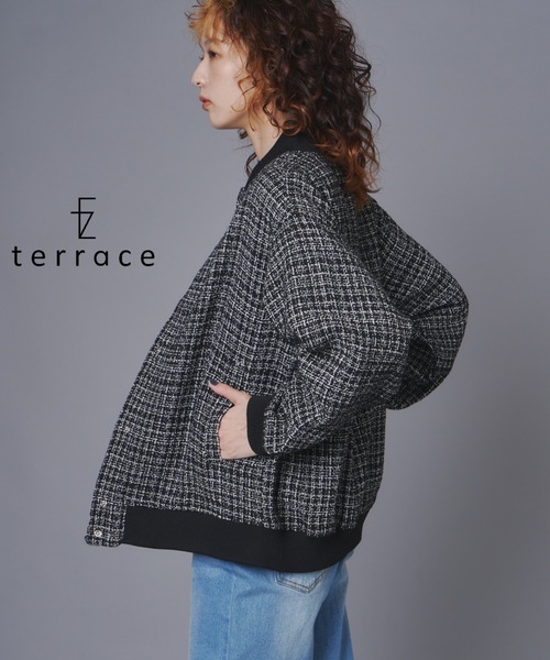 terrace スタジャン ツイードスタジャンブルゾン レディース