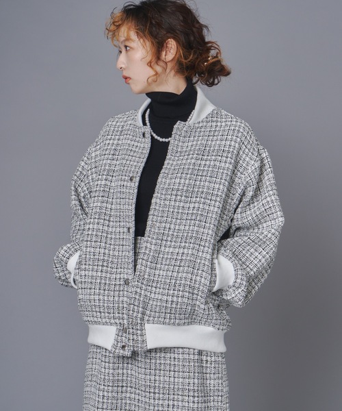 terrace スタジャン ツイードスタジャンブルゾン レディース