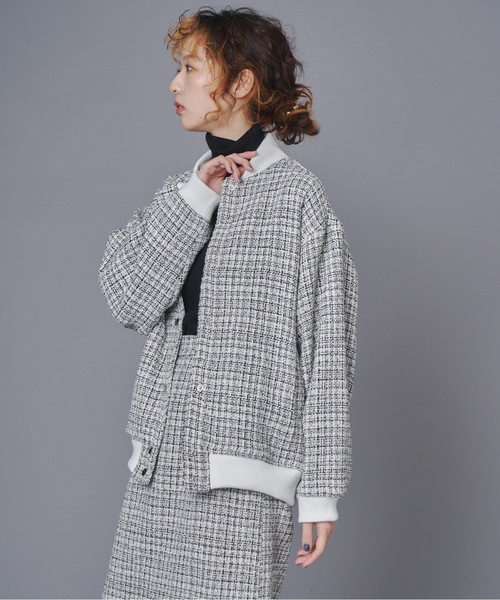 terrace スタジャン ツイードスタジャンブルゾン レディース