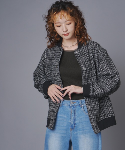 terrace スタジャン ツイードスタジャンブルゾン レディース