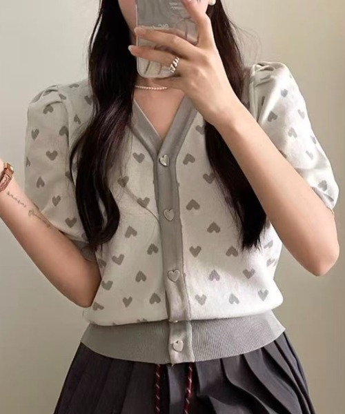 Ada. tシャツ 半袖 「Mellfy」ハートドット 配色 半袖 ニット トップス