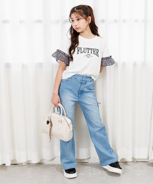 パンツ レースアップデニムフレアパンツ キッズ 子供服 女の子の画像