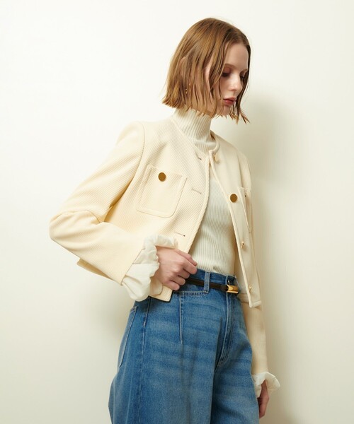 「allureville」 ノーカラージャケット 2 アイボリー レディース_画像3