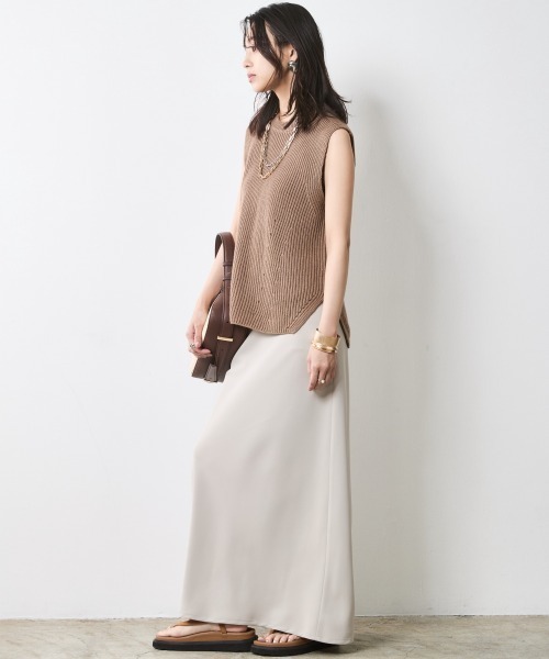 「CHIC STYLE」 ニットベスト M モカ レディース_画像3