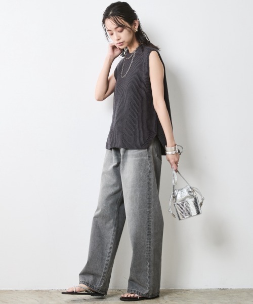 「CHIC STYLE」 ニットベスト M モカ レディース_画像6