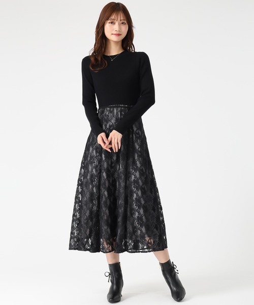 「MISCH MASCH」 ドッキングワンピース フリ- ブラック レディース_画像2