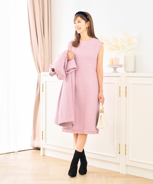 プリマシェレル　ツイード　ワンピースのみ Prima Scherrer（プリマシェレル） ワンピース ツイード フリンジヘム