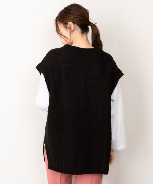 ベスト ジレ atONE ケーブル編みＶネックベスト レディース ベスト ジレ Vネックフリルチュールベスト レディース