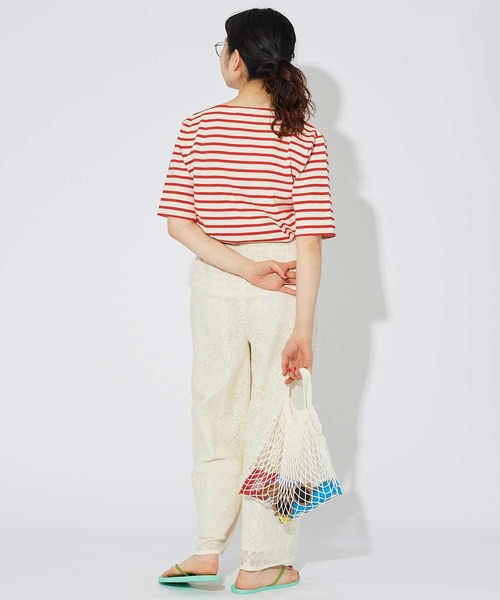 tシャツ 空紡糸ボーダー チェリー刺繍5分袖プルオーバー レディース CHILD WOMAN tシャツ 空紡糸ボーダー チェリー刺繍5分袖プル