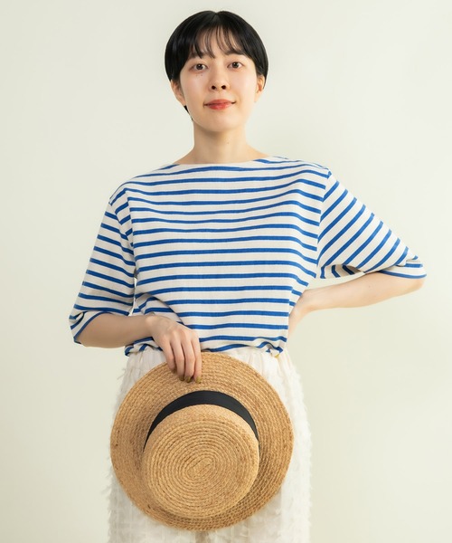 tシャツ シャイニー5分袖プルオーバー レディース LE CERCLE par ropé(ル セルクル パー ロペ) / 針抜きリブ5分袖