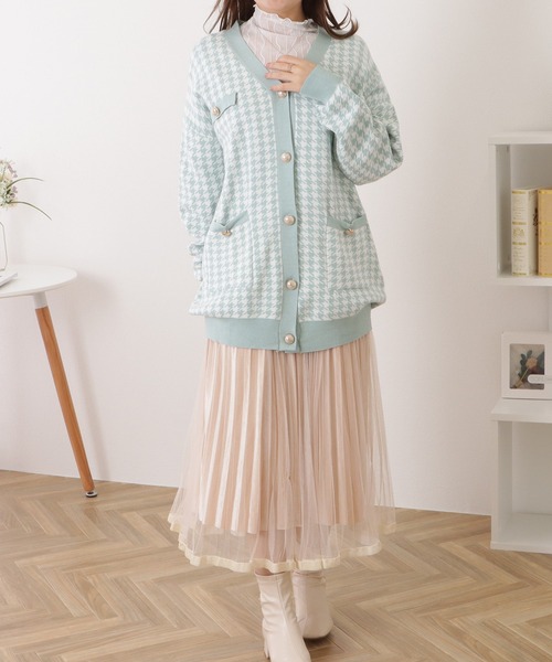 Lace Ladies ニット セーター ボタン付き千鳥格子柄ジャケット
