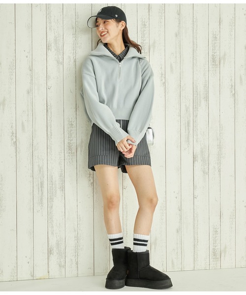 ANAP ニット セーター クロップドハーフジップスポンジニット