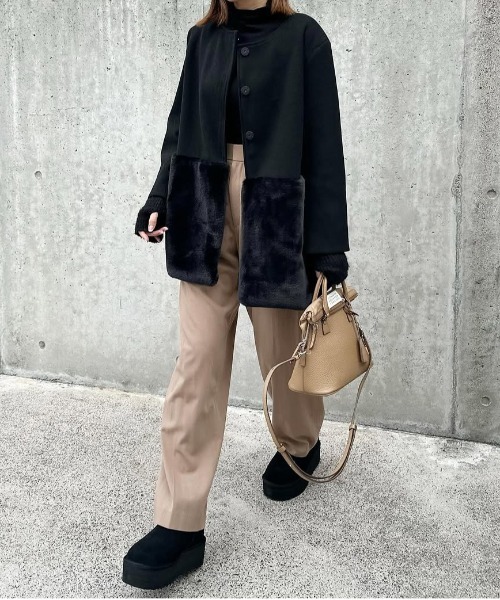 ダウンコート ダウンジャケット エコファーノーカラーコート レディース