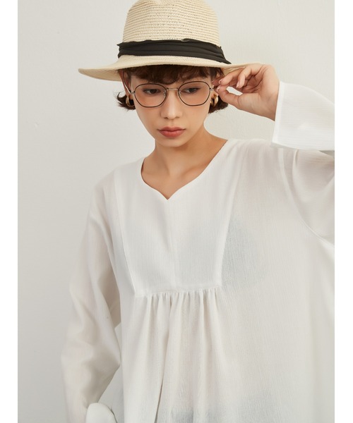 ブラウス シャツ On One's Own 袖口スリット・長袖リネン混シャツ・ロングブラウス・体系カバーライトトップス レディース On One's Own ブラウス シャツ 袖口スリット・長袖リネン混