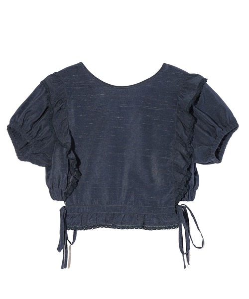 ブラウス シャツ RUFFLE SLEEVE CROPPED TOP レディース