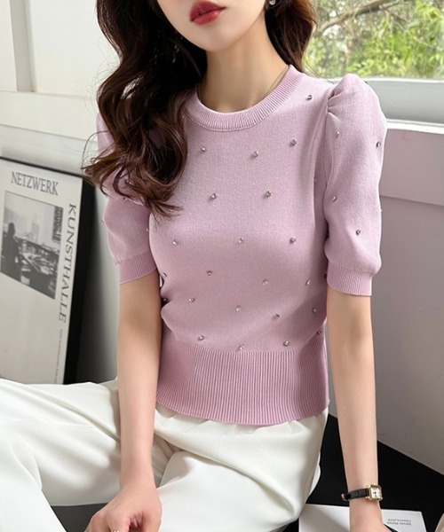 ニット セーター ラッフルスリーブ キラキラニット レディース ラッフルスリーブ キラキラニット | AND ON JIONE STORE