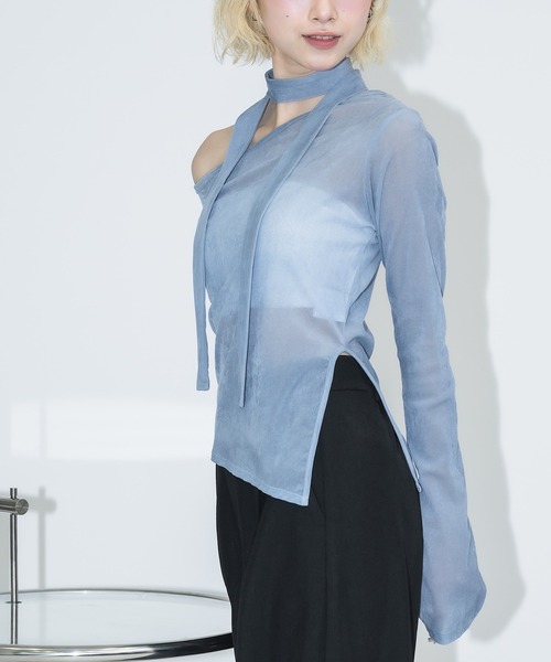 tシャツ タイ付きシアーベロアオフショルトップス レディース 17HR tシャツ タイ付きシアーベロアオフショルトップス