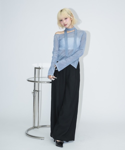 tシャツ タイ付きシアーベロアオフショルトップス レディース 17HR tシャツ タイ付きシアーベロアオフショルトップス