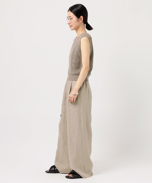 美品　AP STUDIO Newサマークロップドベスト　キャメル 新品 ベスト レディース 春夏 ニットベスト 前開き 透かし編み