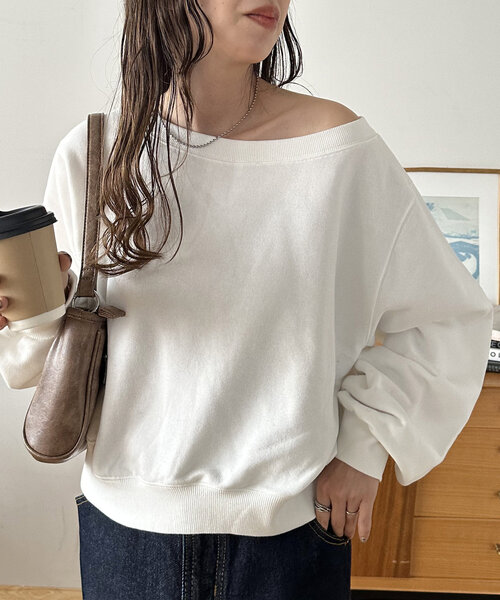 tシャツ 「華奢見え」オフショルスウェット「新色追加/WEB限定」 レディース