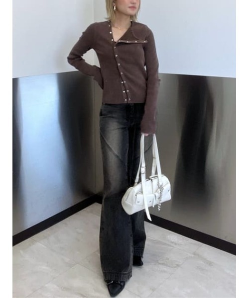 ニット セーター THROW SLANT BUTTON HG RIB TOPS スラント ボタン ハイゲージ リブ トップス レディース メンズ THROW by SLY ニット セーター SLANT BUTTON HG RIB TOPS