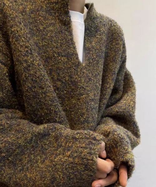 FreeZone セーター ニット 秋冬厚手トレーナー ニット 防寒苔色 V