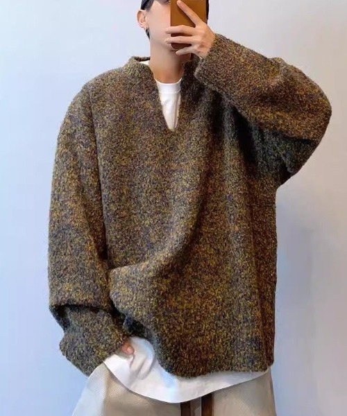 FreeZone セーター ニット 秋冬厚手トレーナー ニット 防寒苔色 V