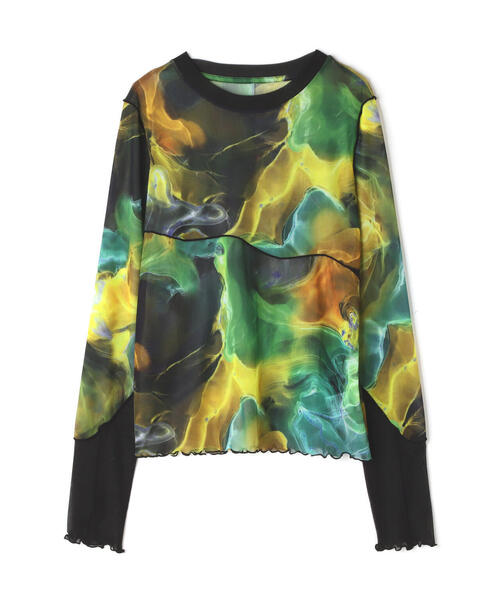 tシャツ CASANE（カサネ）マーブルペイントクルーメロートップス レディース tシャツ CASANE（カサネ）マーブルペイントクルーメロートップス