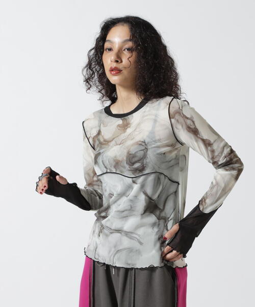 tシャツ CASANE（カサネ）マーブルペイントクルーメロートップス レディース