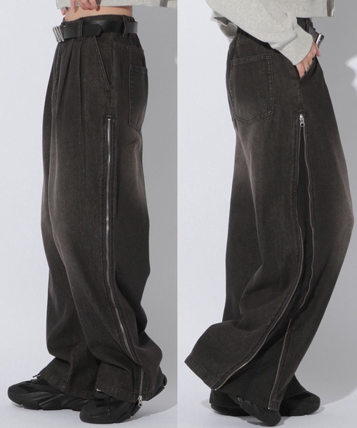 Anui 【UNISEX/Rサイズ】タックギャザーデニム Anui（アニュイ） ワイドパンツ ジーンズ デニム デニムパンツ
