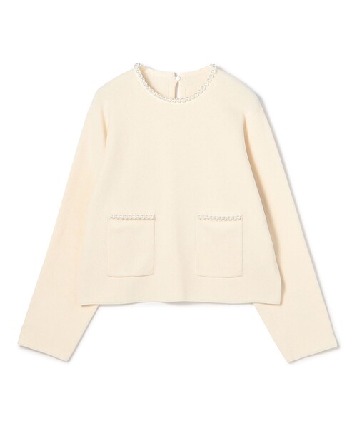 Ballsey パールプルオーバー　白 Ballsey ニット セーター パールコンビ ポケットプルオーバー
