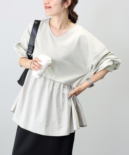 Aletta vita tシャツ 異素材切替ポンチフレアチュニック レディース