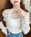tシャツ ストラップチョーカーネックリボンワン...の詳細画像3