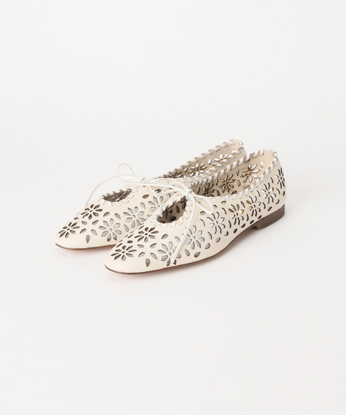 LE TALON シューズ GRISEレザーARTISANフラワーカットフラット