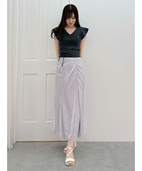 MERCURYDUO カシュクール ニット 花柄 ミディ スカート 2点セット ニットドッキングレースカシュクールドレス[品番：MKSW0044072