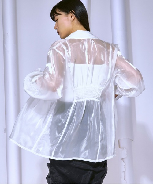 レディースシャツ らくらくオーダー 形態安定 軽井沢シャツ Y30KZAF17 Ezick ブラウス シャツ Waist tuck design 光沢シアーシャツ